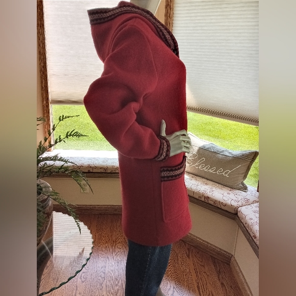 LL Bean Red Wool Hooded Coat Size L - Picture 3 of 7